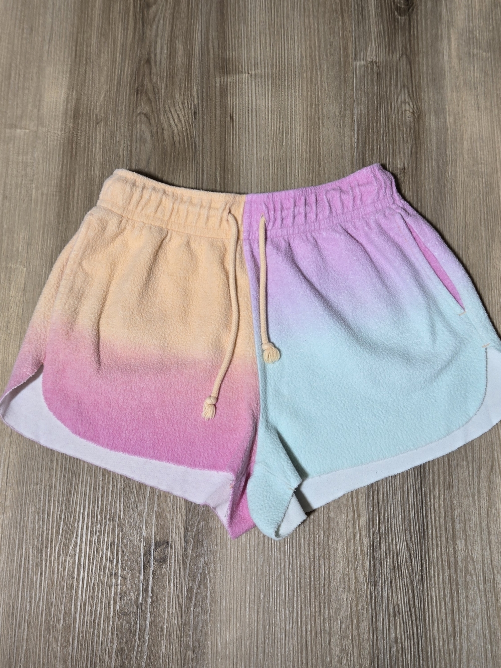 wild fable Pastel Ombre High-Waist Terry Shorts - Peach, Pink & Mint